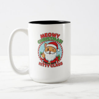 2 Couleurs Tasse à café bicolore Kitty Claus, 15 oz