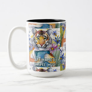 2 Couleurs Tasse à café bicolore Tigre tenant le Gros Livre