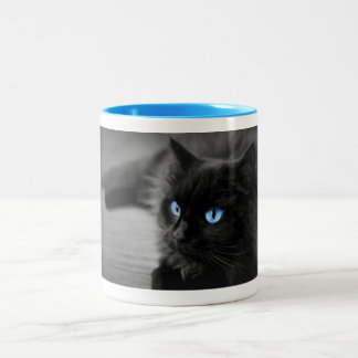 2 Couleurs Tasse à café Black Cat aux yeux bleu minuit —