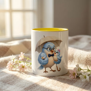 2 Couleurs Tasse à café Blue Daddy Bird et bébés oiseaux