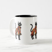 2 Couleurs Tasse à café chat noir patchwork bohème (Devant gauche)