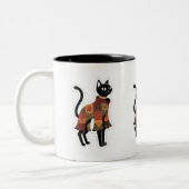 2 Couleurs Tasse à café chat noir patchwork bohème (Gauche)