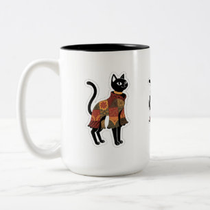 2 Couleurs Tasse à café chat noir patchwork Boho