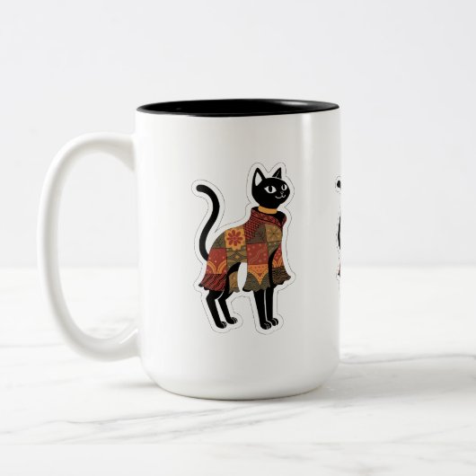 2 Couleurs Tasse à café chat noir patchwork Boho (Gauche)