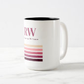 2 Couleurs Tasse à café Chic Rétro Rayures Monogramme (Devant droit)