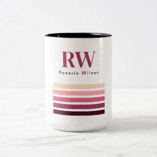 2 Couleurs Tasse à café Chic Rétro Rayures Monogramme
