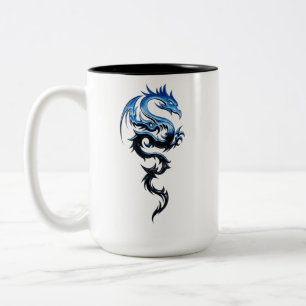 2 Couleurs Tasse à café en art du dragon tribal bleu Dragon