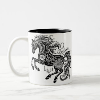 2 Couleurs Tasse à café en art floral orné de cheval mandala