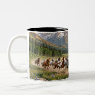 2 Couleurs Tasse à café en céramique Wild Mustang Sunset Run