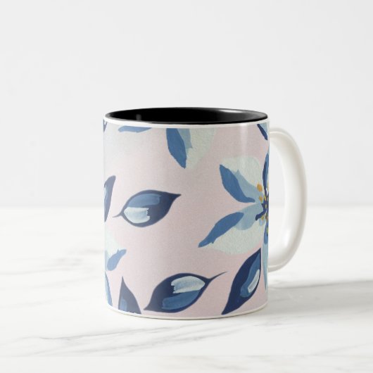 2 Couleurs Tasse à café florale bleue. (Devant droit)