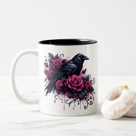 2 Couleurs Tasse à café Halloween Raven (Avec donut)