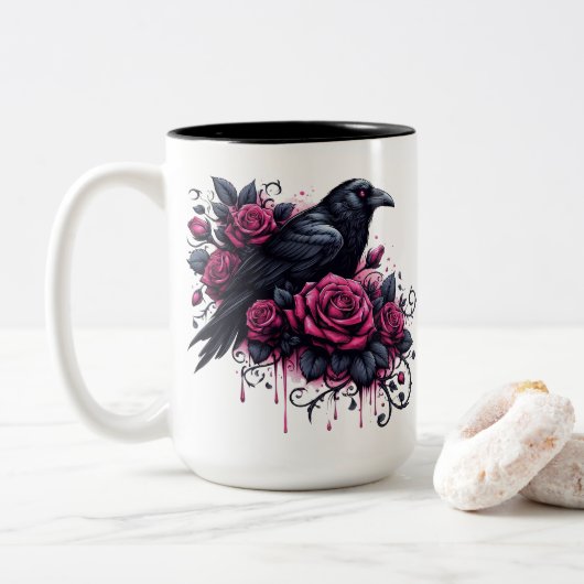 2 Couleurs Tasse à café Halloween Raven (Avec donut)
