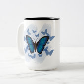 2 Couleurs Tasse à café - Papillon Bleu (Devant gauche)