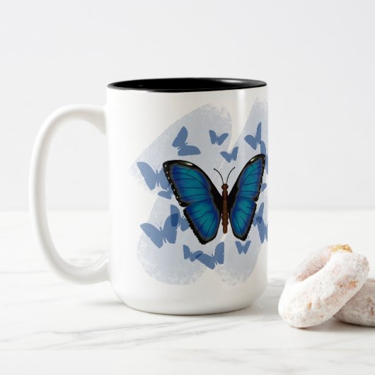 2 Couleurs Tasse à café - Papillon Bleu (Avec donut)