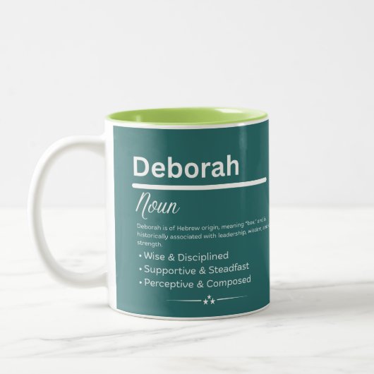 2 Couleurs Tasse à café personnalisée avec le prénom Deborah, (Gauche)
