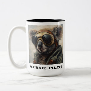 2 Couleurs Tasse à café Pilote Australien Koala Aviateur Nom