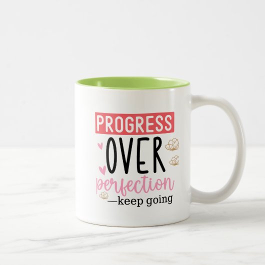 2 Couleurs Tasse à café « Progrès plutôt que perfection » (Droit)