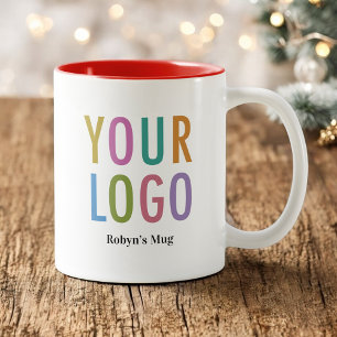 2 Couleurs Tasse à café rouge intérieur avec logo et nom de l