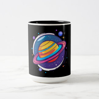 2 Couleurs Tasse à café sur la planète Saturne – Design cosmi
