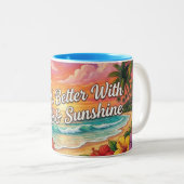 2 Couleurs Tasse à café Tropical Beach | La vie est meilleure (Devant droit)