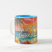 2 Couleurs Tasse à café Tropical Beach | La vie est meilleure (Devant gauche)