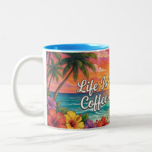 2 Couleurs Tasse à café Tropical Beach La vie est meilleure