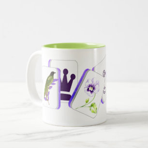 2 Couleurs Tasse à café Tuile de Mahjong Oiseau Bam et Fleur