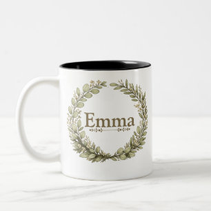 2 Couleurs Tasse à Couronne Botanique Personnalisée Nom Per