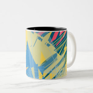 2 Couleurs Tasse à motif abstrait bleu jaune Moderne coloré