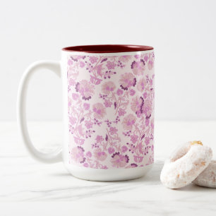 2 Couleurs Tasse à motif floral rose violet vintage