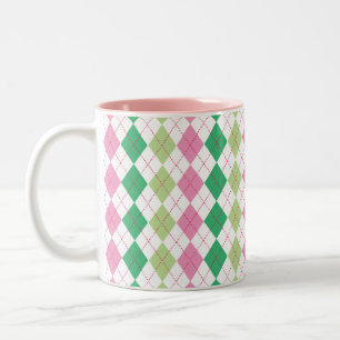 2 Couleurs Tasse à motifs de losanges rose et verte