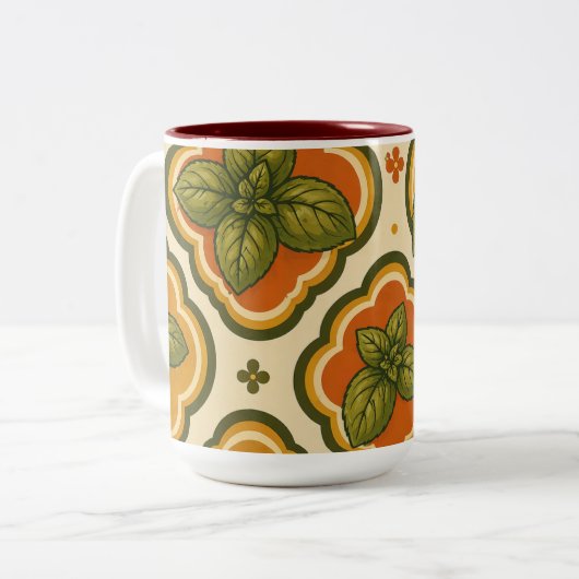 2 Couleurs Tasse Accent Motif Basilic Rétro (Devant gauche)