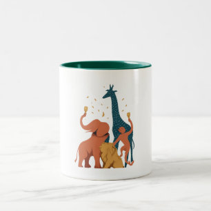 2 Couleurs Tasse - Animaux du zoo faisant la fête