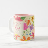 2 Couleurs Tasse assez florale de monogramme (Devant gauche)