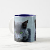 2 Couleurs Tasse aux yeux verts de chat (Devant gauche)