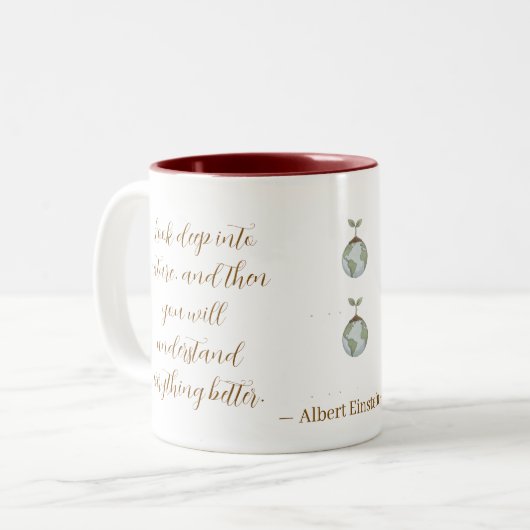 2 Couleurs Tasse avec citation de Einstein Regardez profondém (Devant gauche)