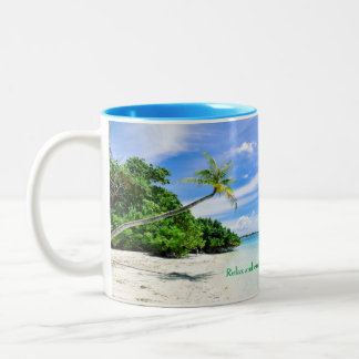 2 Couleurs Tasse avec la copie intérieure et tropicale bleue
