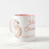 2 Couleurs Tasse avec nom de Père Noël moderne rose (Devant gauche)