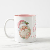2 Couleurs Tasse avec nom de Père Noël moderne rose (Gauche)
