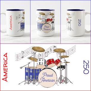 2 Couleurs TASSE - Batterie - Rouge - Blanc - Bleu - America