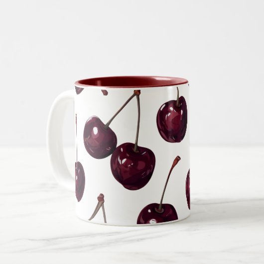 2 Couleurs Tasse bicolore à motif élégant de cerise rouge fon (Devant gauche)
