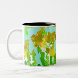 2 Couleurs Tasse bicolore florale verte et dorée abstraite