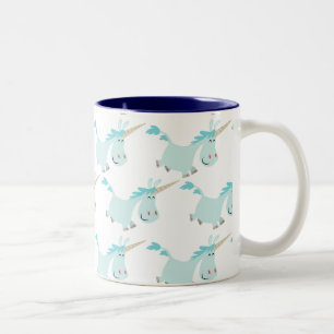 2 Couleurs Tasse bleue de licornes de bande dessinée mignonn