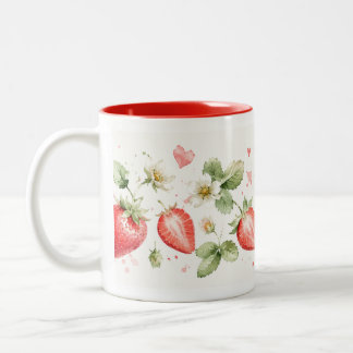 2 Couleurs Tasse botanique à la fraise aquarelle