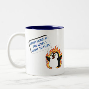 2 Couleurs Tasse bruit de cerveau de pingouin qui hurle trop