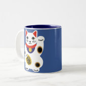 2 Couleurs Tasse chanceuse bleue de chat (Devant gauche)