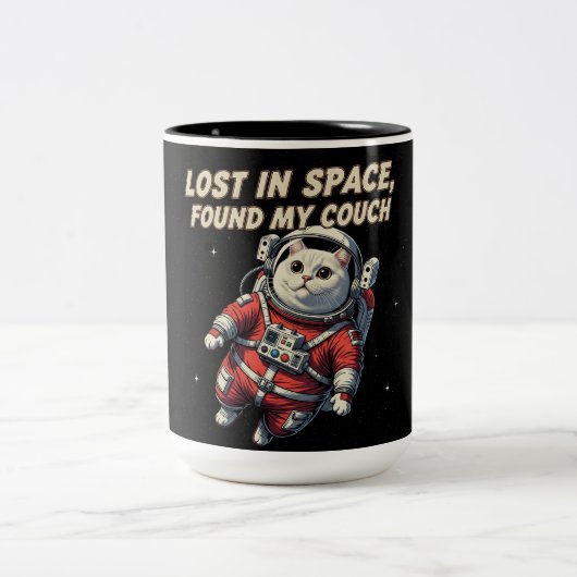 2 Couleurs Tasse Chat Astronaute Drôle : Perdu dans l'Espace (Centre)