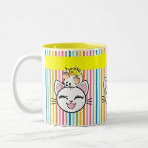 2 Couleurs Tasse Chat Souris Fromage Rayure