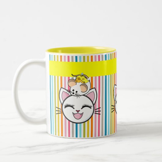 2 Couleurs Tasse Chat Souris Fromage Rayure (Gauche)