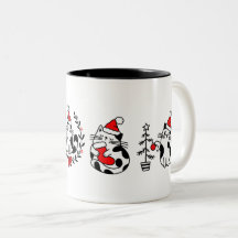 Tasse Chats de Noël Rouge Noir Blanc